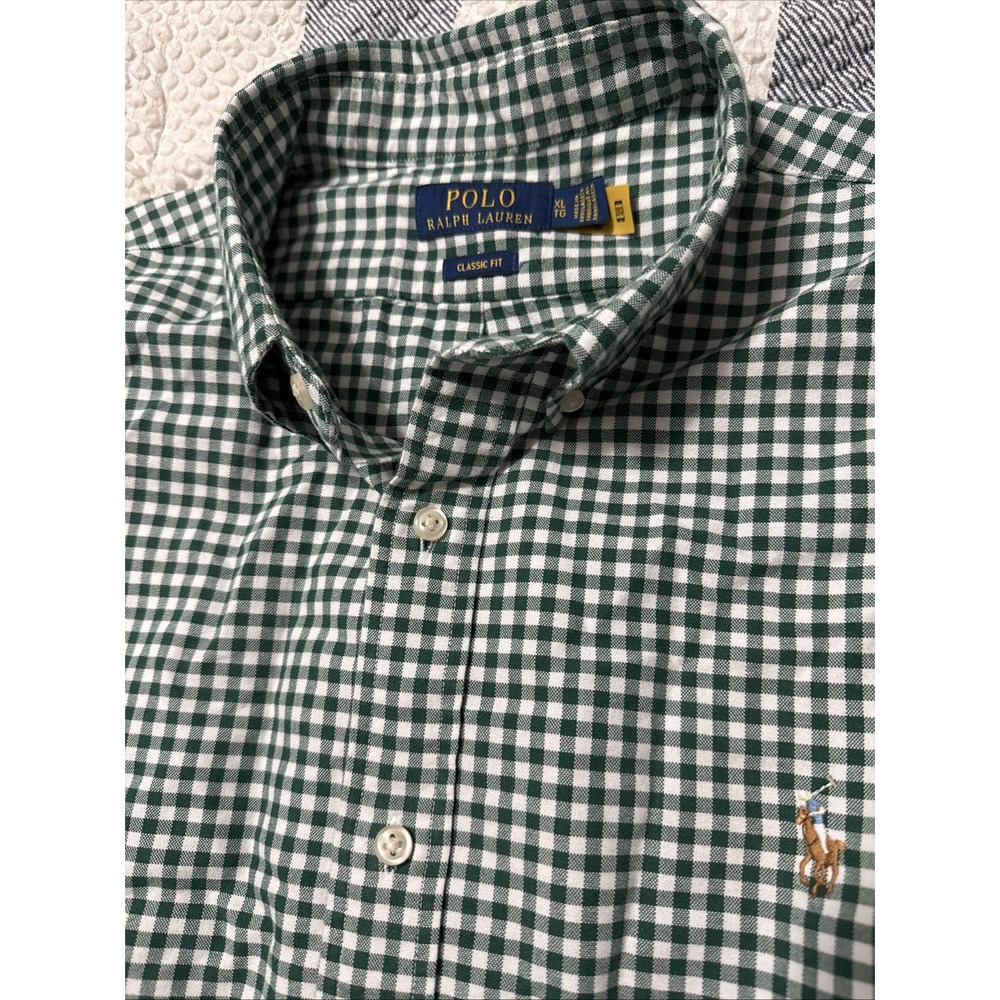 Ralph‎ Lauren Shirt Mens XL Green White Long Sleeve Button Up